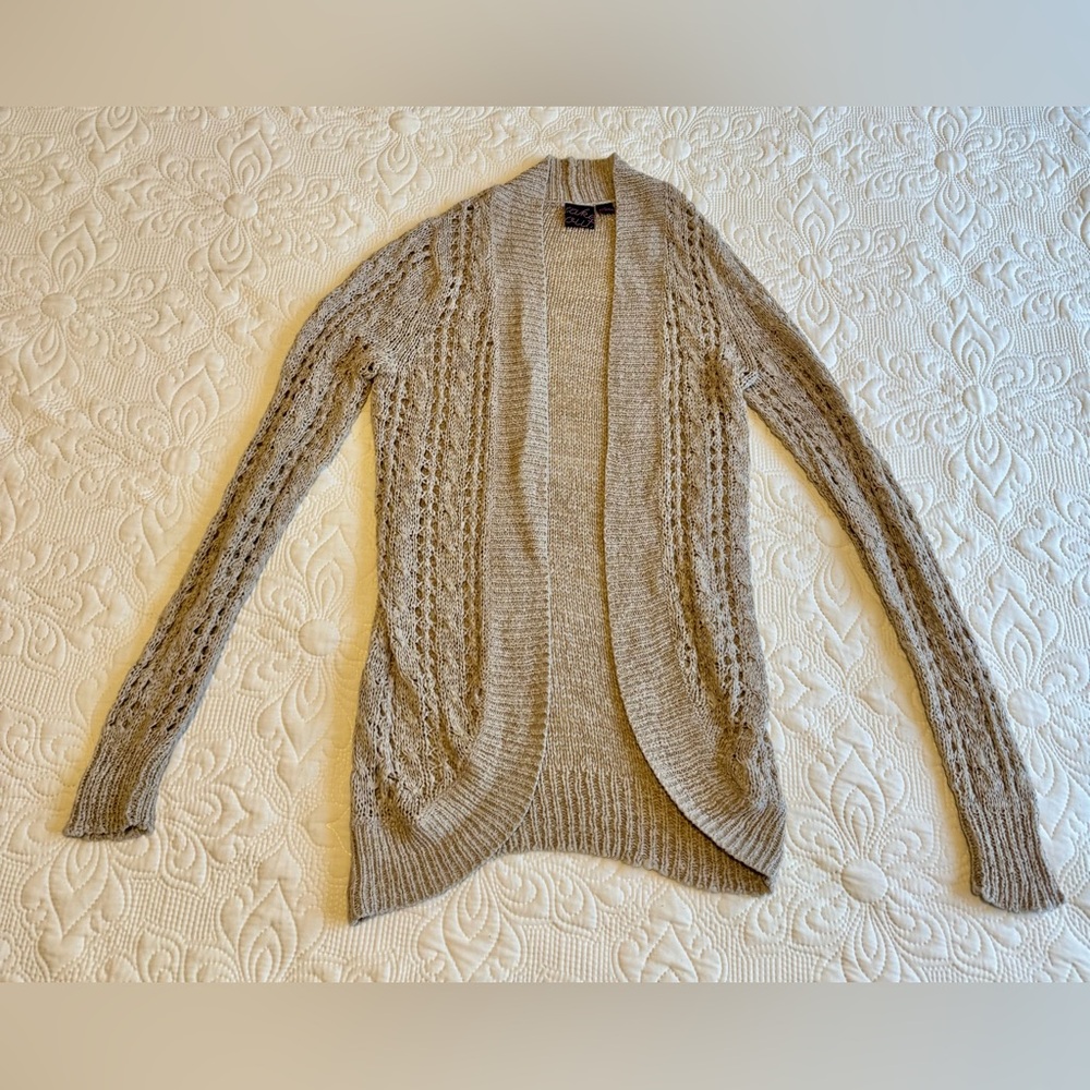 Beige Open‑Knit Cardigan with Cable Sleeves | Takeout | Women’s Medium 🤍✨